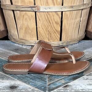 Korks by Kork Ease Dawn Flat T-Strap Tan Leather Thong Sandals Womens Size 6